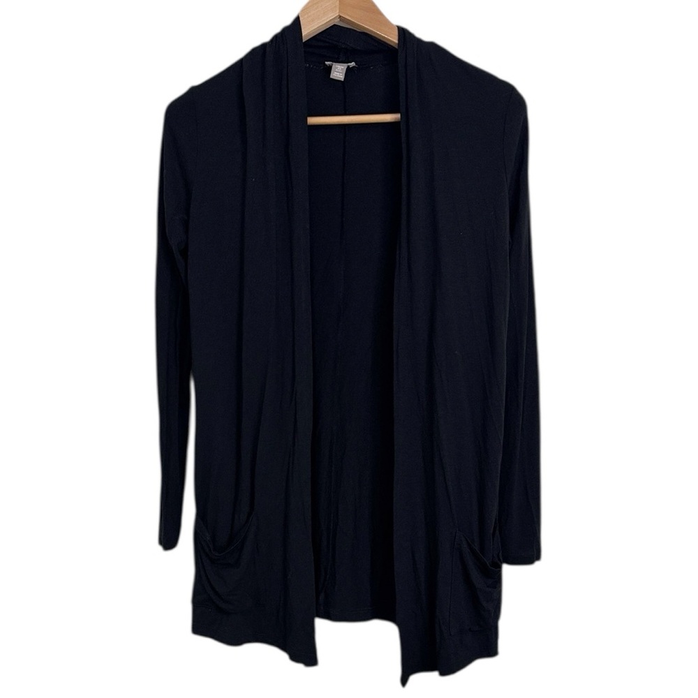 J. Jill Black Stretch Jersey Knit Long Sleeve Open Front Cardigan size XSp